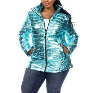 Plus Size Metallic Puffer Coat